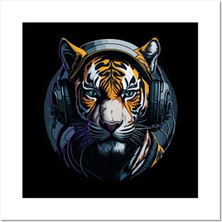 Tiger DJ -Wearing headphones. Posters and Art